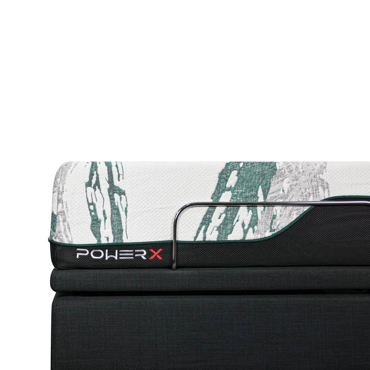Adjustable Ergonomic mattress with 'POWERX' branding on a white background in close up.