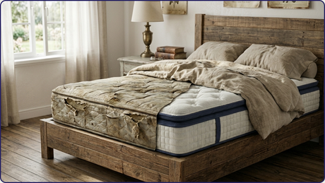 Blog banner image showing an old mattress revealing a new mattress