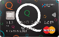 Black credit card with colorful 'Q' logo and MasterCard branding
