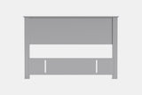 A modern gray wooden headboard with a wide horizontal center panel and two vertical side posts, shown against a plain light gray background.