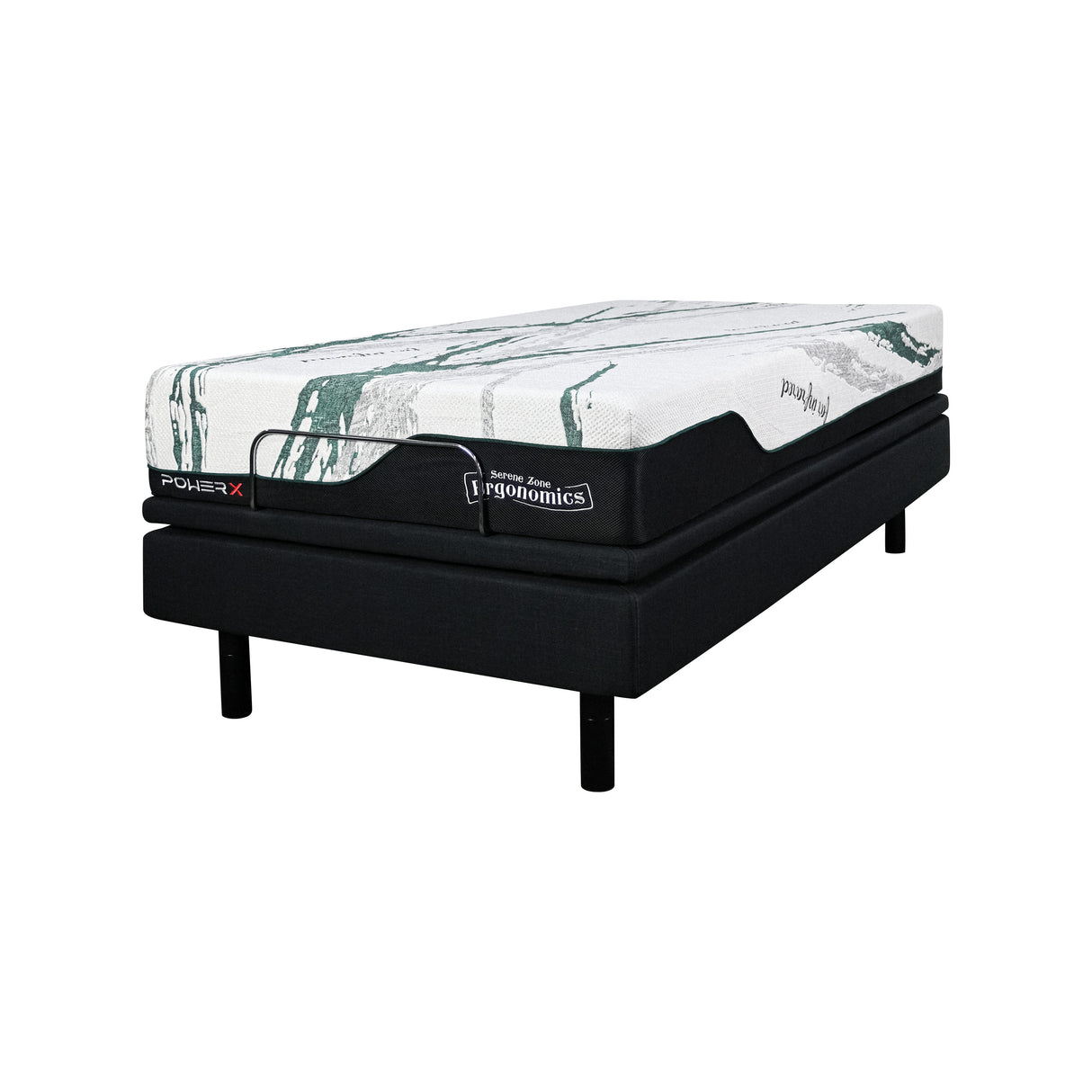 Adjustable Ergonomic mattress with a black frame on a white background.