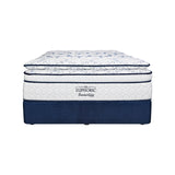 Blue and white mattress with 'The Euphoric' brand on a white background