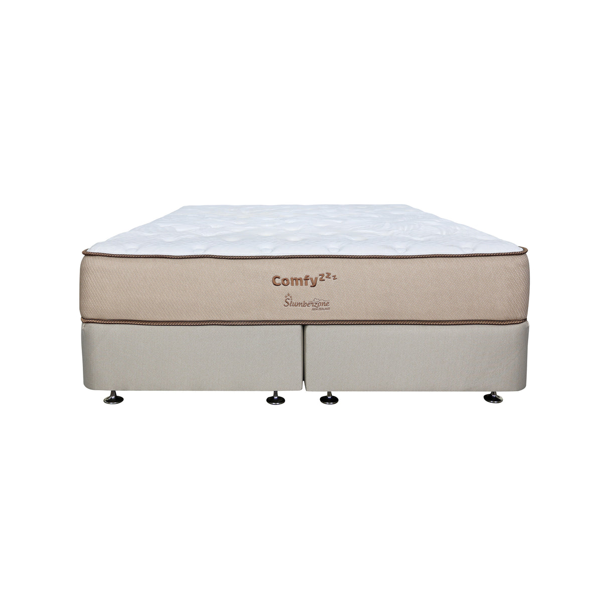 Beige and white mattress with 'Comfyzzz' branding on a white background