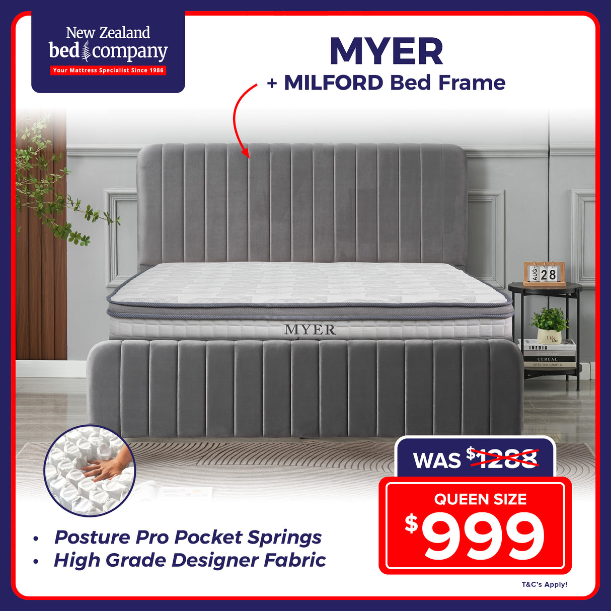 Myer Queen Mattress with Milford Bed Frame - NEW ZEALAND BED COMPANY
